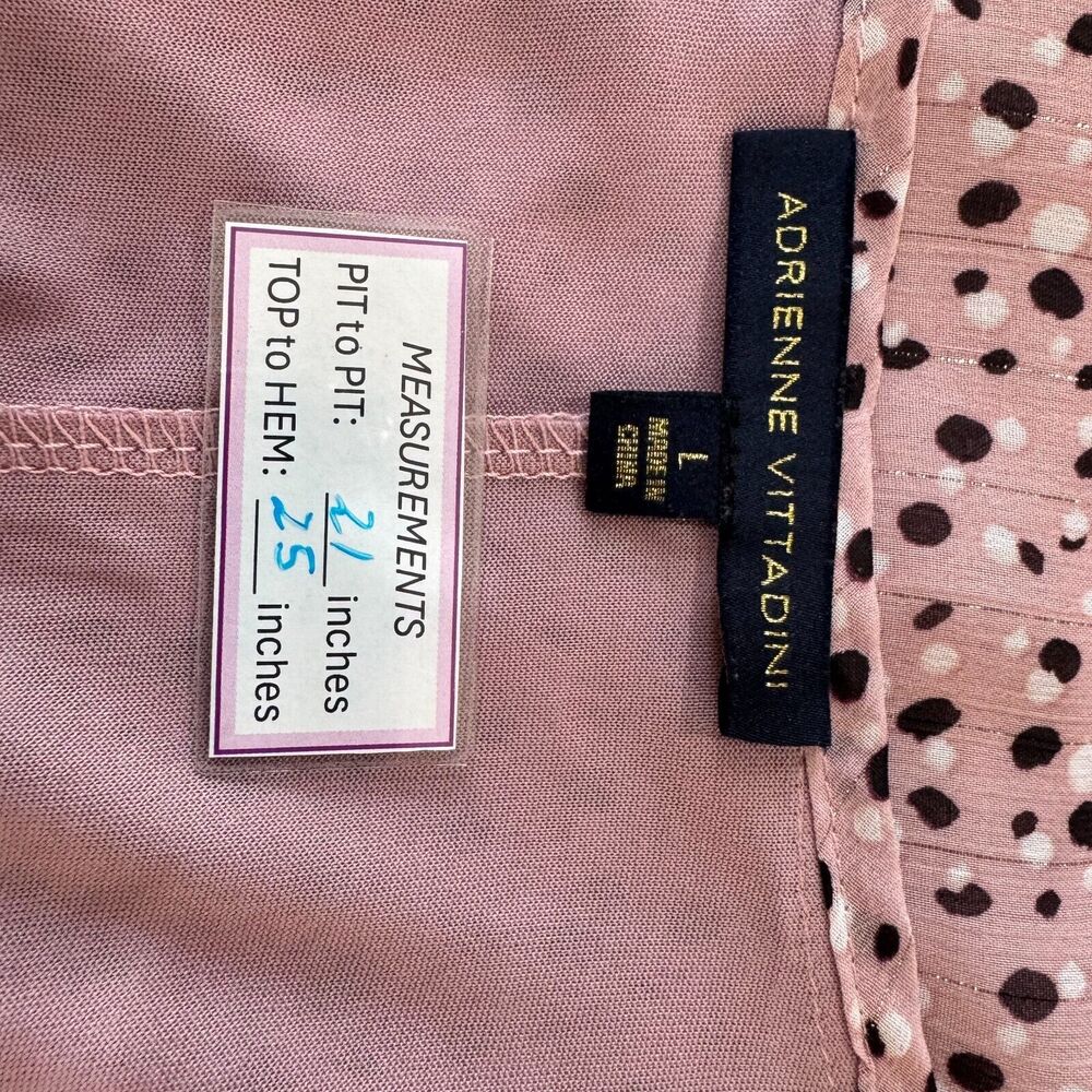 Adrienne Vittadini Women Blouse Sz L Sheer Pink Floral Split Neck Ruffle Sleeve - Picture 2 of 7